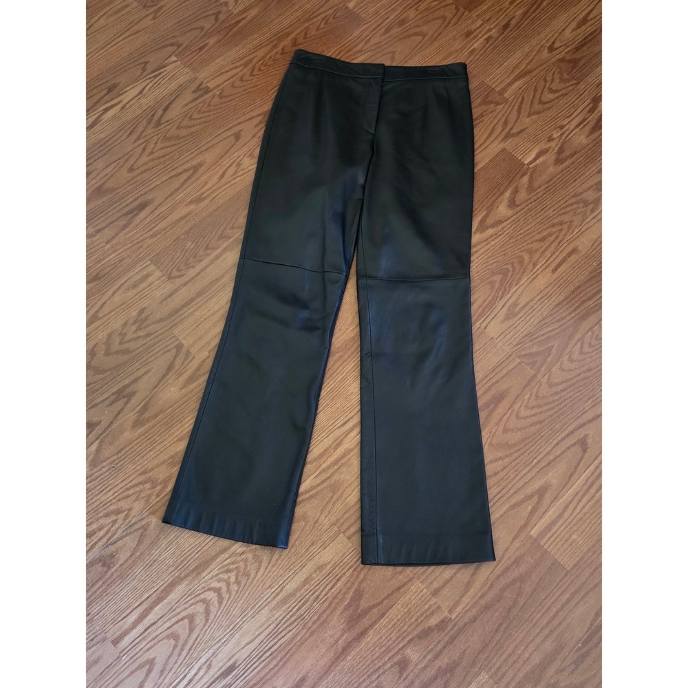 Valerie Stevens Womens Black 100% Leather Straight Leg Pants Size 6 High Rise